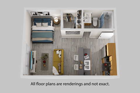 Floor plan for studio, 1 bath, 390 sqft